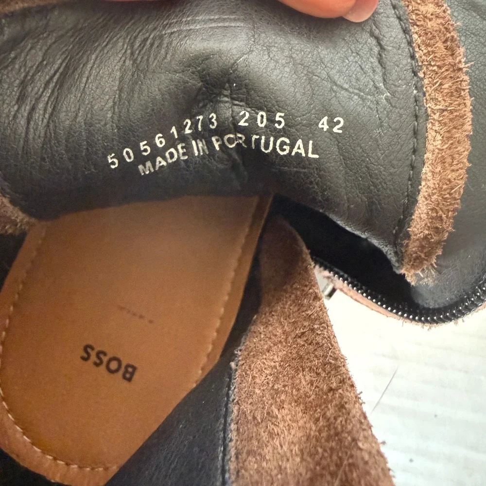 BOSS Julyo Halb Mens Hammered Brown Leather Lug Sole Ankle Boots Size 41 US 8